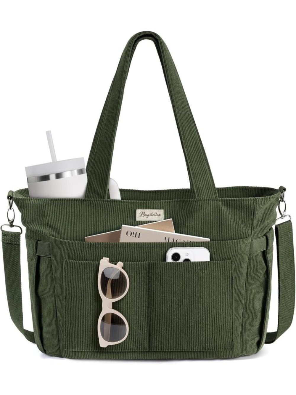 Stylish Corduroy Tote Bag for Women | 17 Pockets Laptop Work Purse